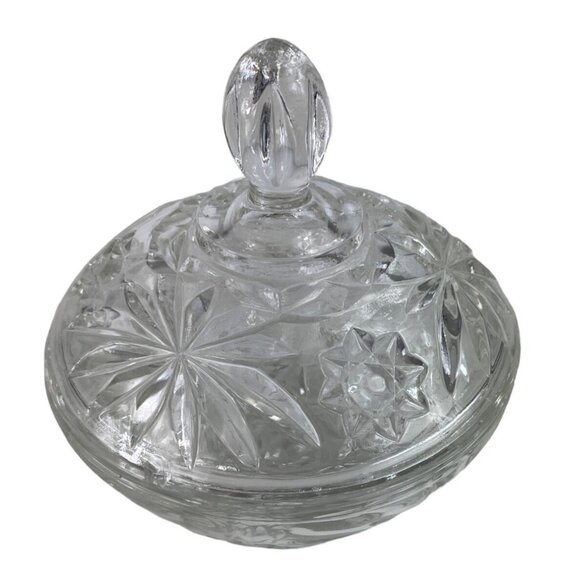 Anchor Hocking Prescut Clear Glass Candy Dish & Lid Pressed Star/Fan Design - Picture 3 of 11